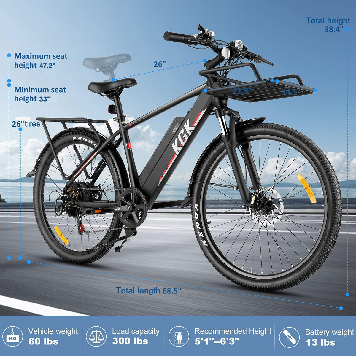 26" Electric Bike for Adults Electric Mountain Bike for Men Women with Suspension Fork/375Wh Removable Battery, Fat Tire Electric City Bicycle Electric Commuter Bike for Adults Off Road Trek Ebike