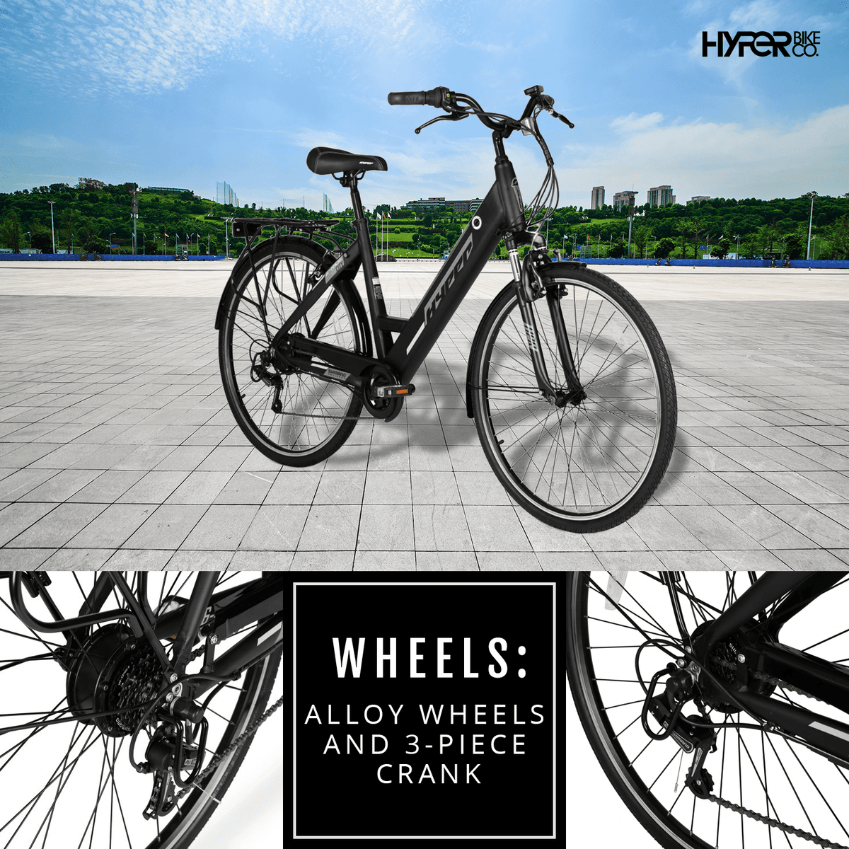 Hyper Bicycles E-Ride 700C 36V Electric Commuter E-Bike for Adults, Pedal-Assist, 250W Motor, Black