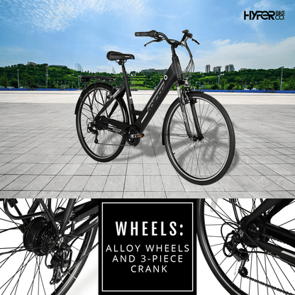 Hyper Bicycles E-Ride 700C 36V Electric Commuter E-Bike for Adults, Pedal-Assist, 250W Motor, Black