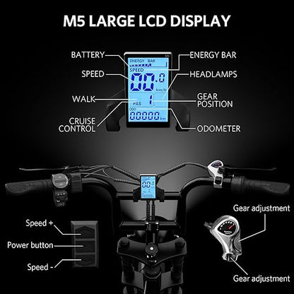 OUXI V8 Electric Bike Adults, Electric Mountain Bike with 750W Motor 48V 15Ah Removable Larger Battery 31MPH 20'' Fat Tire E Bike Black