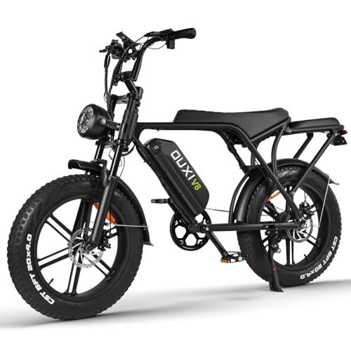 OUXI V8 Electric Bike Adults, Electric Mountain Bike with 750W Motor 48V 15Ah Removable Larger Battery 31MPH 20'' Fat Tire E Bike Black