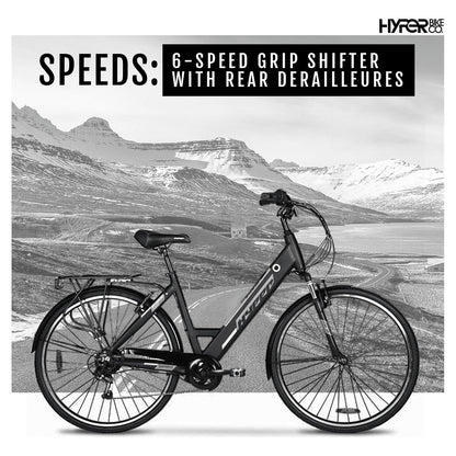 Hyper Bicycles E-Ride 700C 36V Electric Commuter E-Bike for Adults, Pedal-Assist, 250W Motor, Black