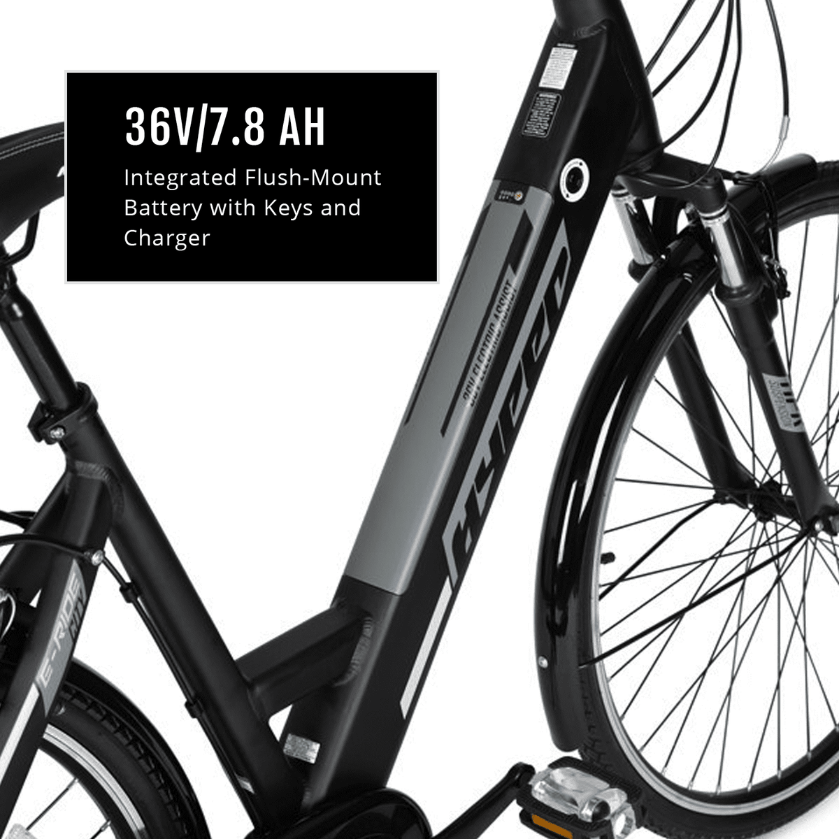 Hyper Bicycles E-Ride 700C 36V Electric Commuter E-Bike for Adults, Pedal-Assist, 250W Motor, Black