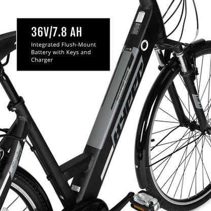 Hyper Bicycles E-Ride 700C 36V Electric Commuter E-Bike for Adults, Pedal-Assist, 250W Motor, Black