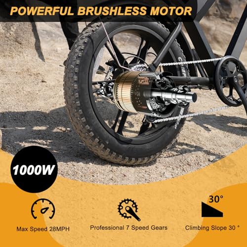 MOVCAN Electric Bike for Adult 1500W/1000W Motor 20 in Fat Tire Ebike,Up to 32MPH/28MPH 120/70 Miles,31.2/15.6 Ah Removable Dual Battery, 7 Speed