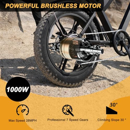 MOVCAN Electric Bike for Adult 1500W/1000W Motor 20 in Fat Tire Ebike,Up to 32MPH/28MPH 120/70 Miles,31.2/15.6 Ah Removable Dual Battery, 7 Speed