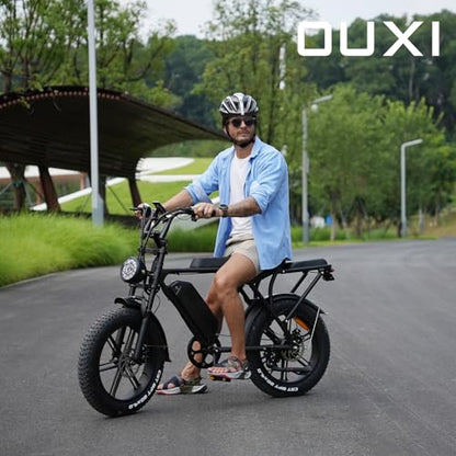 OUXI V8 Electric Bike Adults, Electric Mountain Bike with 750W Motor 48V 15Ah Removable Larger Battery 31MPH 20'' Fat Tire E Bike Black