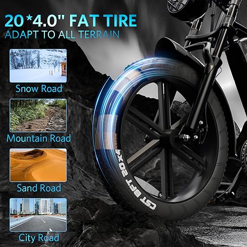 OUXI V8 Electric Bike Adults, Electric Mountain Bike with 750W Motor 48V 15Ah Removable Larger Battery 31MPH 20'' Fat Tire E Bike Black
