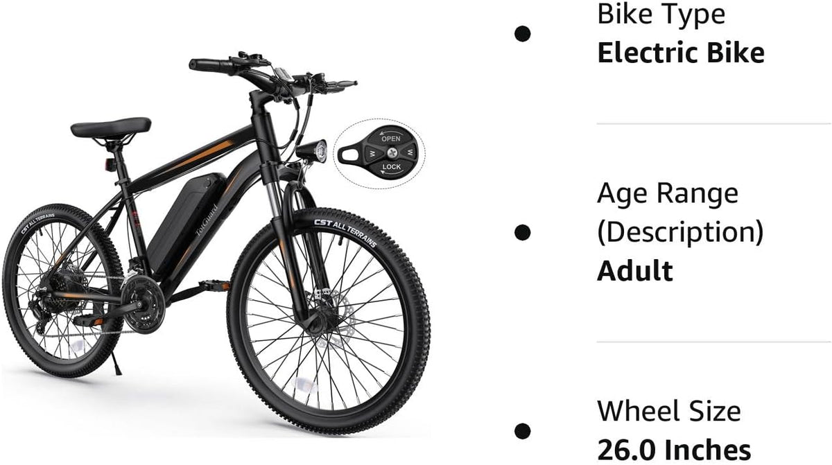 Electric Bike for Adults 26'' Ebike with 350W Motor, 19.8MPH Electric Mountain Bike with Lockable Suspension Fork, Removable 36V 374Wh Battery, Shimano 21 Speed Gears