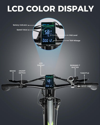M Mukkpet Suburban Electric Bike for Adults 1500W 26'' Gray