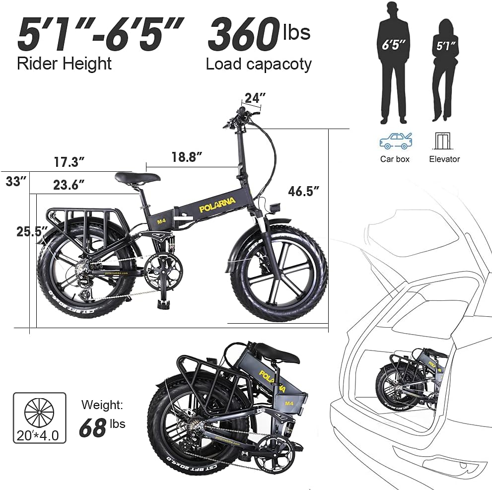 Electric Bike for Adults 20" ebike Full Suspension 750W Motor Fat Tire Electric Bike Mountain Beach Snow Bike 48V 12.8Ah Removable Battery 32MPH…