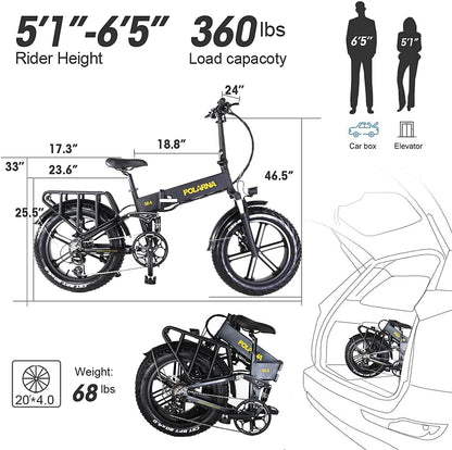 Electric Bike for Adults 20" ebike Full Suspension 750W Motor Fat Tire Electric Bike Mountain Beach Snow Bike 48V 12.8Ah Removable Battery 32MPH…