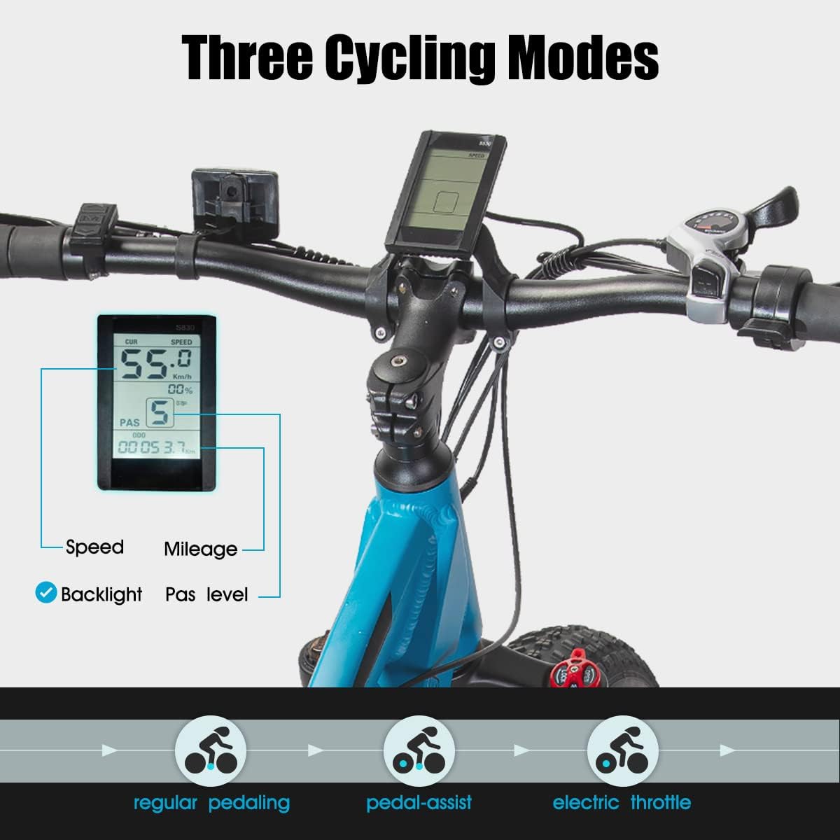 ROCKSHARK 26” Snow Beach Mountain Electric Bike for Adults, Men Women, 500w Electric Bike, Shimano Aluminum Ebike, Electric Mountain Bicycle, Fat tire e-Bike, Blue