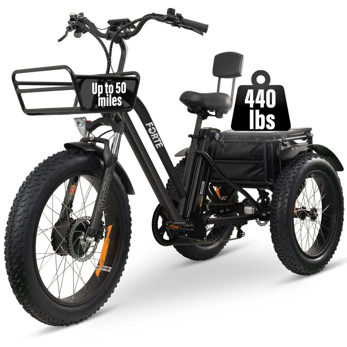 Electric Trike for Adults, 3 Wheel Motorized Bicycle, Long Range Adult Tricycle, Black