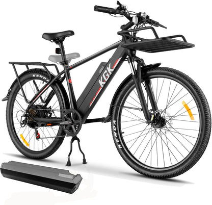 26" Electric Bike for Adults Electric Mountain Bike for Men Women with Suspension Fork/375Wh Removable Battery, Fat Tire Electric City Bicycle Electric Commuter Bike for Adults Off Road Trek Ebike