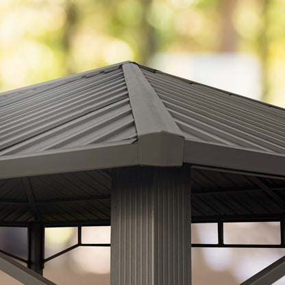 TOOLPORT Garden gazebo 3x4 m hardtop steel roof, 4 side panels in grey, poles 9x9cm