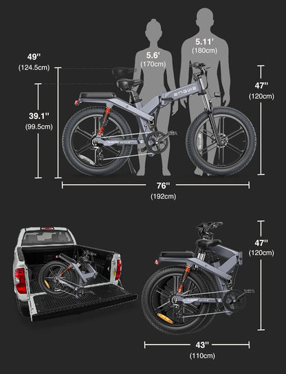 ENGWE X26 Fat Tire Electric Bike, 1200W(Peak) Motor Ebike for Adults,95 Miles 31MPH 26'' Mountain Ebike，48V19.2A(29.2Ah-Dual Battery Option),All Terrain