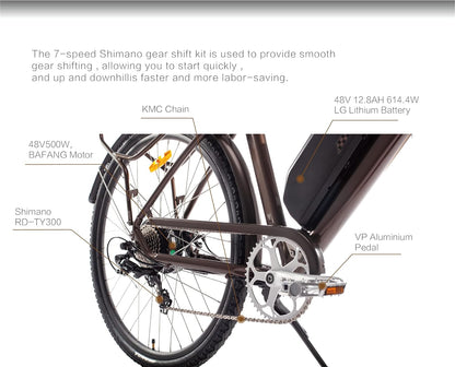 Electric Bike for Adults 500W/750W Motor E Bike 28mph Removable Larger Battery 7-Speed 26''/28'' Urban Electric Mountain Bicycle UL