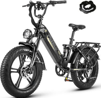 FREESKY Electric Bike for Adults 𝟏𝟐𝟎𝟎𝐖 Motor 48V 𝟐𝟎𝐀𝐡 Samsung Cells Battery Full Suspension Dual Hydralic Brakes 4.0×20” Fat Tires Electric Bicycle,Step-Thru up to 28+MPH &90Miles E Bike