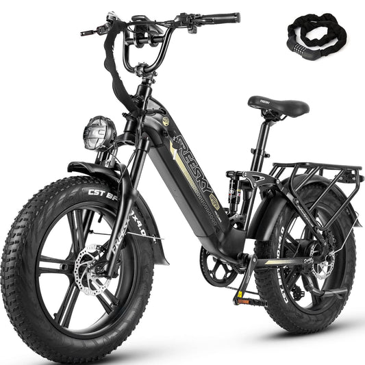 FREESKY Electric Bike for Adults 𝟏𝟐𝟎𝟎𝐖 Motor 48V 𝟐𝟎𝐀𝐡 Samsung Cells Battery Full Suspension Dual Hydralic Brakes 4.0×20” Fat Tires Electric Bicycle,Step-Thru up to 28+MPH &90Miles E Bike