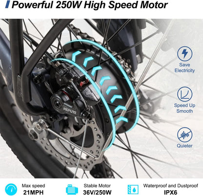 Hiland ROCKSHARK 20 inch Folding Electric Bike for Adults Teens with 250W Motor, 36V 7.8AH Removable Battery&Shimano 7-Speed Electric Bicycles,Urban Ebike for Men Women