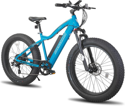 ROCKSHARK 26” Snow Beach Mountain Electric Bike for Adults, Men Women, 500w Electric Bike, Shimano Aluminum Ebike, Electric Mountain Bicycle, Fat tire e-Bike, Blue