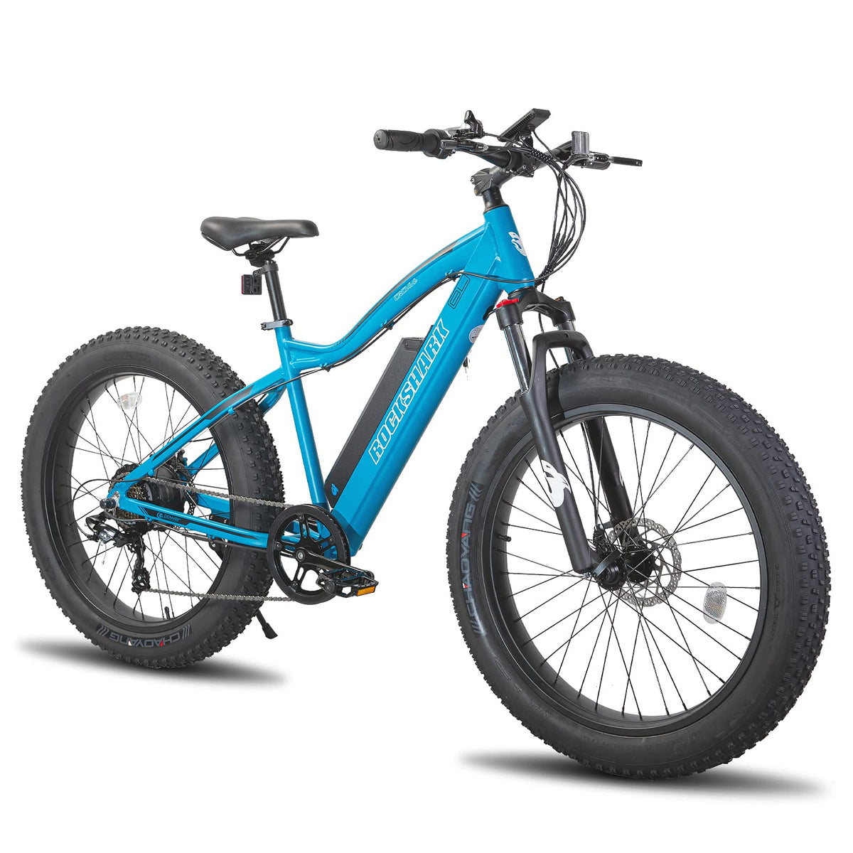 ROCKSHARK 26” Snow Beach Mountain Electric Bike for Adults, Men Women, 500w Electric Bike, Shimano Aluminum Ebike, Electric Mountain Bicycle, Fat tire e-Bike, Blue