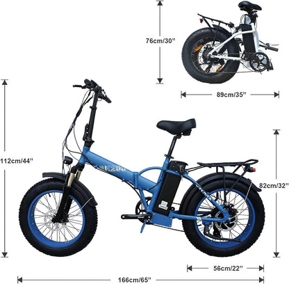 Electric Bike Foldable 20" 4.0 Fat Tire Electric Bicycle with 750W Motor 48V 13AH Removable Battery Shimano 7-Speed Gears Front Suspension Fork Ebikes for Adults