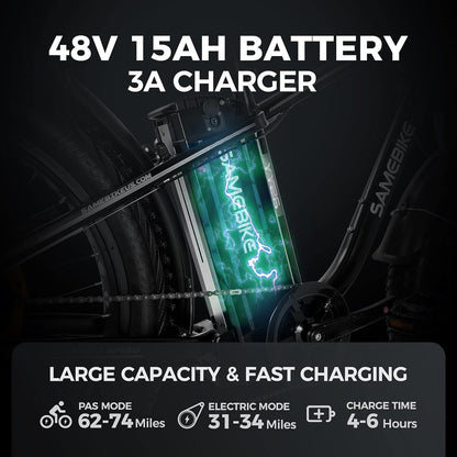 750W 26 inch Fat Tire Electric Bike for Adults 48V 14.5AH Battery Electric Mountain Bike, LCD Display with USB Urban E-bike with Front Suspension, 7-Speed Gears