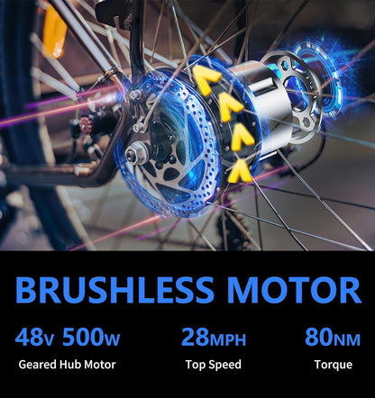 Electric Bike for Adults 500W/750W Motor E Bike 28mph Removable Larger Battery 7-Speed 26''/28'' Urban Electric Mountain Bicycle UL
