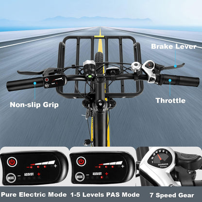 26" Electric Bike for Adults Electric Mountain Bike for Men Women with Suspension Fork/375Wh Removable Battery, Fat Tire Electric City Bicycle Electric Commuter Bike for Adults Off Road Trek Ebike