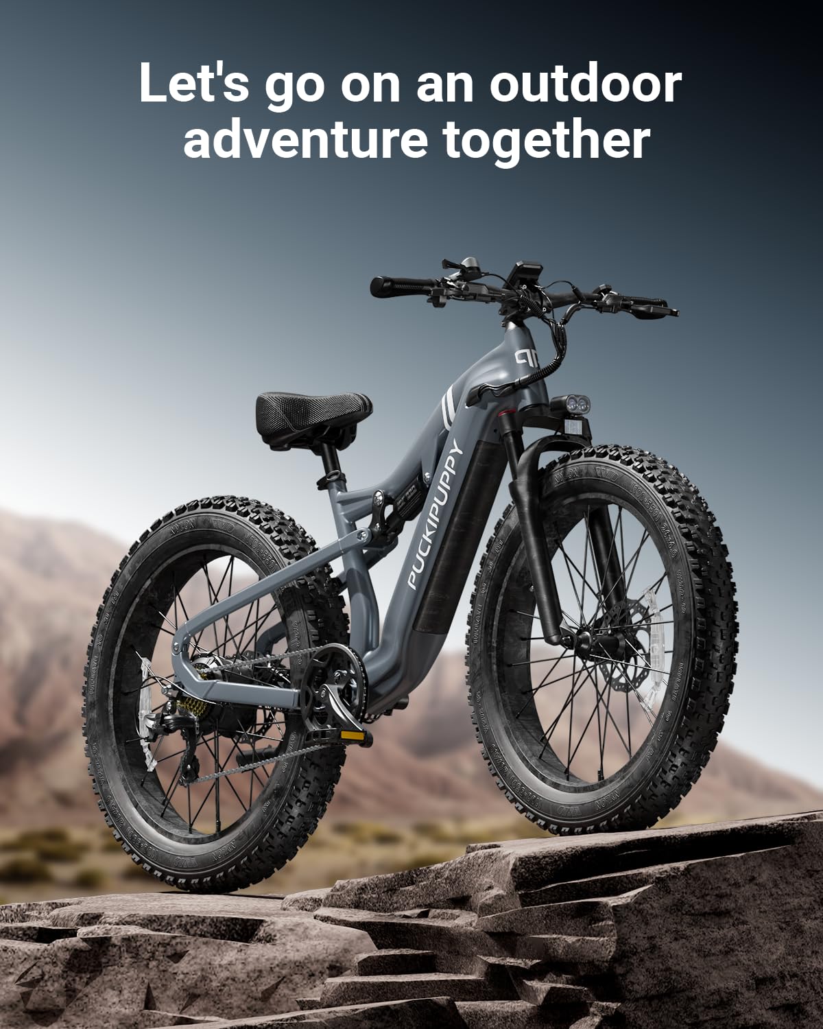 PUCKIPUPPY Electric Bike for Adults 1000W 48V 20Ah Samsung Cells Battery 26" Fat Tire Full Suspension Ebike Grey