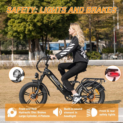 FREESKY Electric Bike for Adults 𝟏𝟐𝟎𝟎𝐖 Motor 48V 𝟐𝟎𝐀𝐡 Samsung Cells Battery Full Suspension Dual Hydralic Brakes 4.0×20” Fat Tires Electric Bicycle,Step-Thru up to 28+MPH &90Miles E Bike
