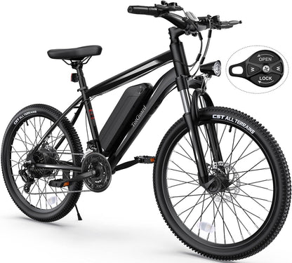 Electric Bike for Adults 26'' Ebike with 350W Motor, 19.8MPH Electric Mountain Bike with Lockable Suspension Fork, Removable 36V 374Wh Battery, Shimano 21 Speed Gears