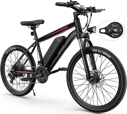 Electric Bike for Adults 26'' Ebike with 350W Motor, 19.8MPH Electric Mountain Bike with Lockable Suspension Fork, Removable 36V 374Wh Battery, Shimano 21 Speed Gears