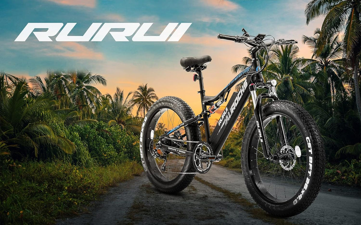 750W Electric Mountain Bike for Adults 26 inch Fat Tire Electric Bikes with 48V 15AH Battery, Eahora Full Air Suspension and Hydraulic Brake E-bike for Man, Color Display with USB Shimano 7-Speed