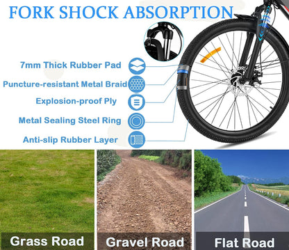 26" Electric Bike for Adults Electric Mountain Bike for Men Women with Suspension Fork/375Wh Removable Battery, Fat Tire Electric City Bicycle Electric Commuter Bike for Adults Off Road Trek Ebike