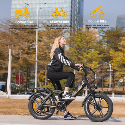 FREESKY Electric Bike for Adults 𝟏𝟐𝟎𝟎𝐖 Motor 48V 𝟐𝟎𝐀𝐡 Samsung Cells Battery Full Suspension Dual Hydralic Brakes 4.0×20” Fat Tires Electric Bicycle,Step-Thru up to 28+MPH &90Miles E Bike