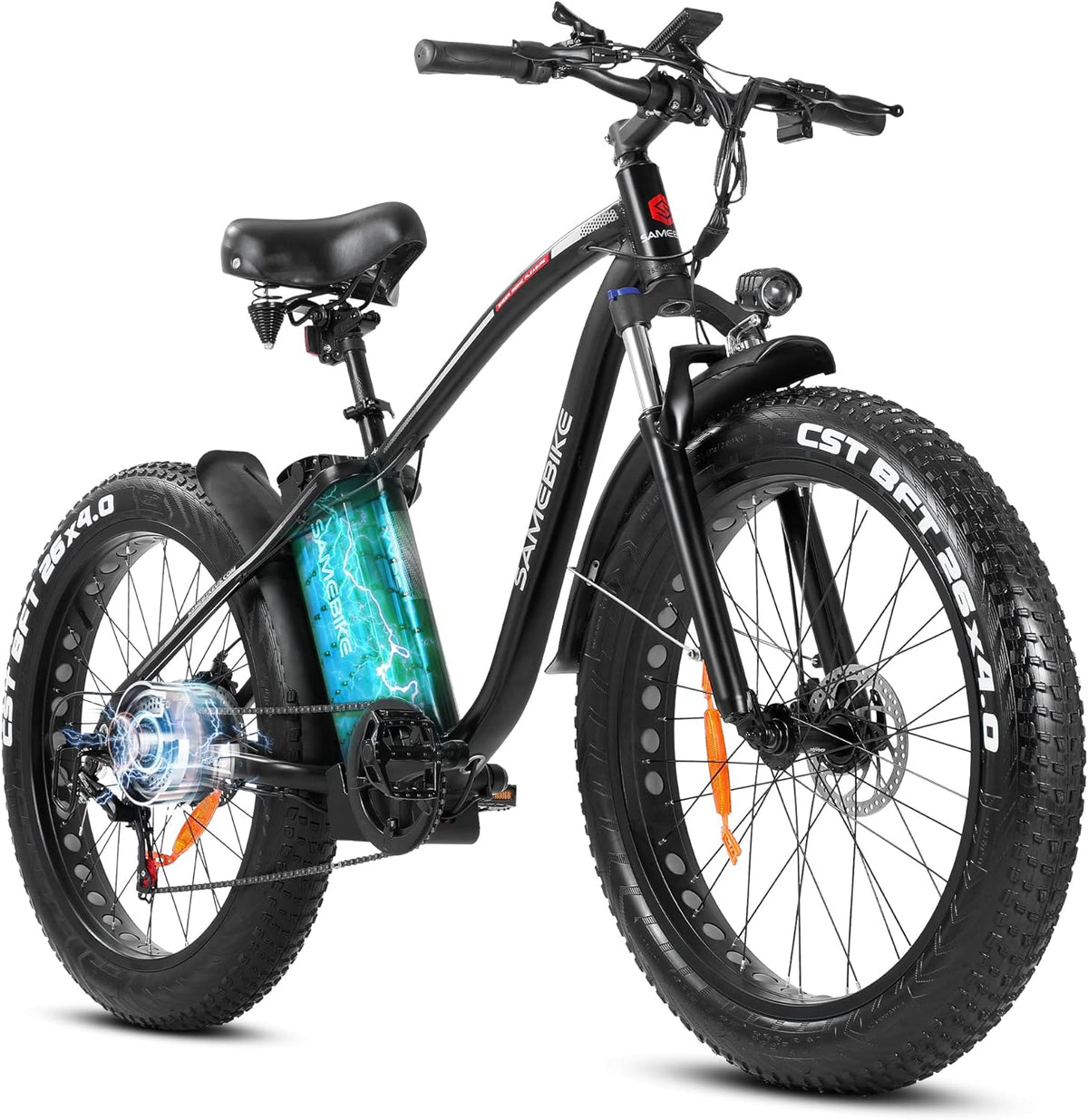 750W 26 inch Fat Tire Electric Bike for Adults 48V 14.5AH Battery Electric Mountain Bike, LCD Display with USB Urban E-bike with Front Suspension, 7-Speed Gears