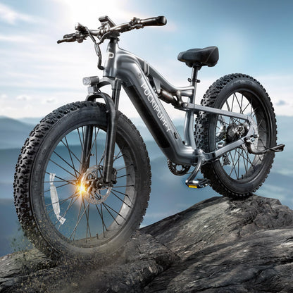 PUCKIPUPPY Electric Bike for Adults 1000W 48V 20Ah Samsung Cells Battery 26" Fat Tire Full Suspension Ebike Grey
