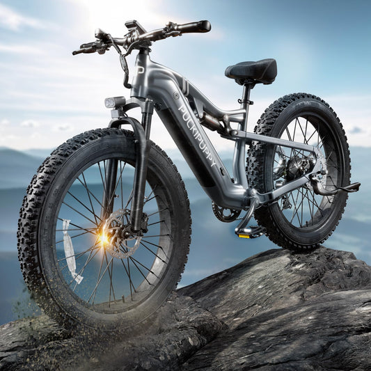PUCKIPUPPY Electric Bike for Adults 1000W 48V 20Ah Samsung Cells Battery 26" Fat Tire Full Suspension Ebike Grey