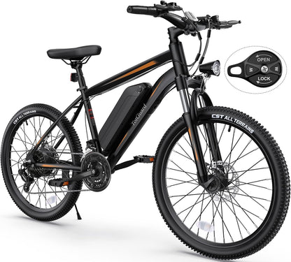 Electric Bike for Adults 26'' Ebike with 350W Motor, 19.8MPH Electric Mountain Bike with Lockable Suspension Fork, Removable 36V 374Wh Battery, Shimano 21 Speed Gears