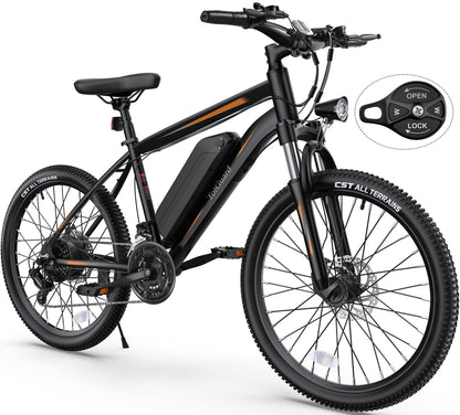 Electric Bike for Adults 26'' Ebike with 350W Motor, 19.8MPH Electric Mountain Bike with Lockable Suspension Fork, Removable 36V 374Wh Battery, Shimano 21 Speed Gears