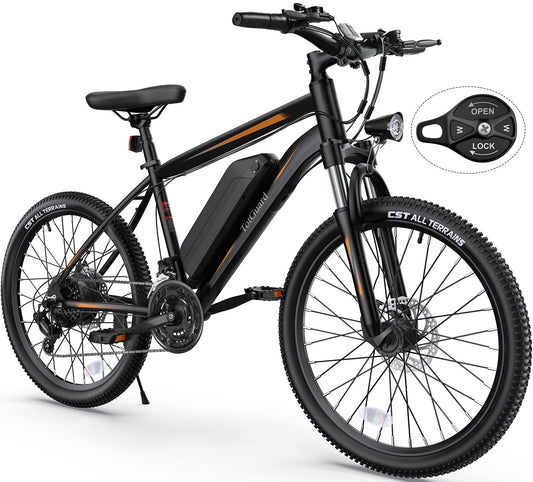 Electric Bike for Adults 26'' Ebike with 350W Motor, 19.8MPH Electric Mountain Bike with Lockable Suspension Fork, Removable 36V 374Wh Battery, Shimano 21 Speed Gears