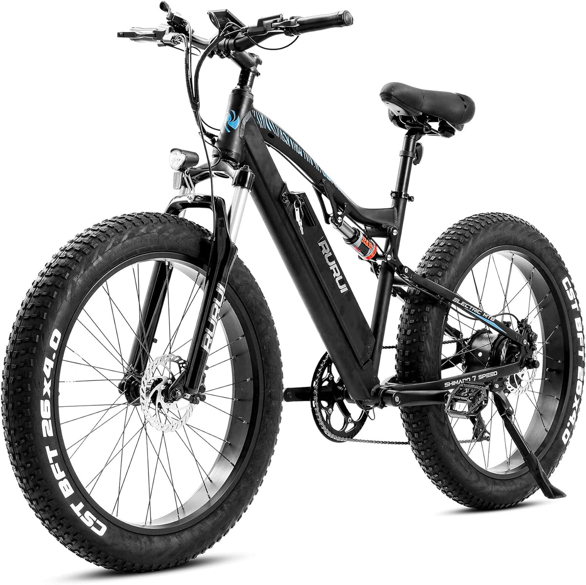 750W Electric Mountain Bike for Adults 26 inch Fat Tire Electric Bikes with 48V 15AH Battery, Eahora Full Air Suspension and Hydraulic Brake E-bike for Man, Color Display with USB Shimano 7-Speed