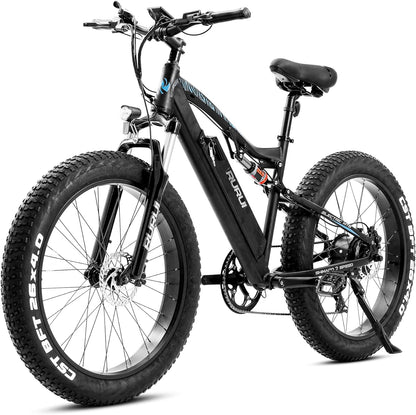 750W Electric Mountain Bike for Adults 26 inch Fat Tire Electric Bikes with 48V 15AH Battery, Eahora Full Air Suspension and Hydraulic Brake E-bike for Man, Color Display with USB Shimano 7-Speed