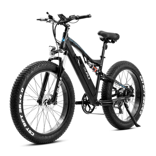 750W Electric Mountain Bike for Adults 26 inch Fat Tire Electric Bikes with 48V 15AH Battery, Eahora Full Air Suspension and Hydraulic Brake E-bike for Man, Color Display with USB Shimano 7-Speed