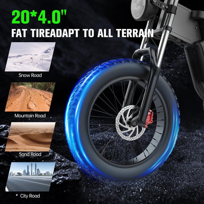 EKXBIKE X20 Electric Bike for Adults 2000W 35AH Off Road Snow Urban Commuter Ebike 20" Fat Tire Mountain Bicycle, 34MPH, 7-Speed, Hydraulic Oil Brake, Electric Dirt Bike with Removable Battery