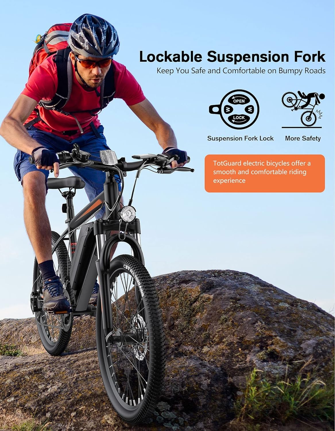 Electric Bike for Adults 26'' Ebike with 350W Motor, 19.8MPH Electric Mountain Bike with Lockable Suspension Fork, Removable 36V 374Wh Battery, Shimano 21 Speed Gears