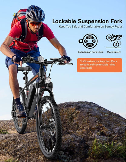 Electric Bike for Adults 26'' Ebike with 350W Motor, 19.8MPH Electric Mountain Bike with Lockable Suspension Fork, Removable 36V 374Wh Battery, Shimano 21 Speed Gears